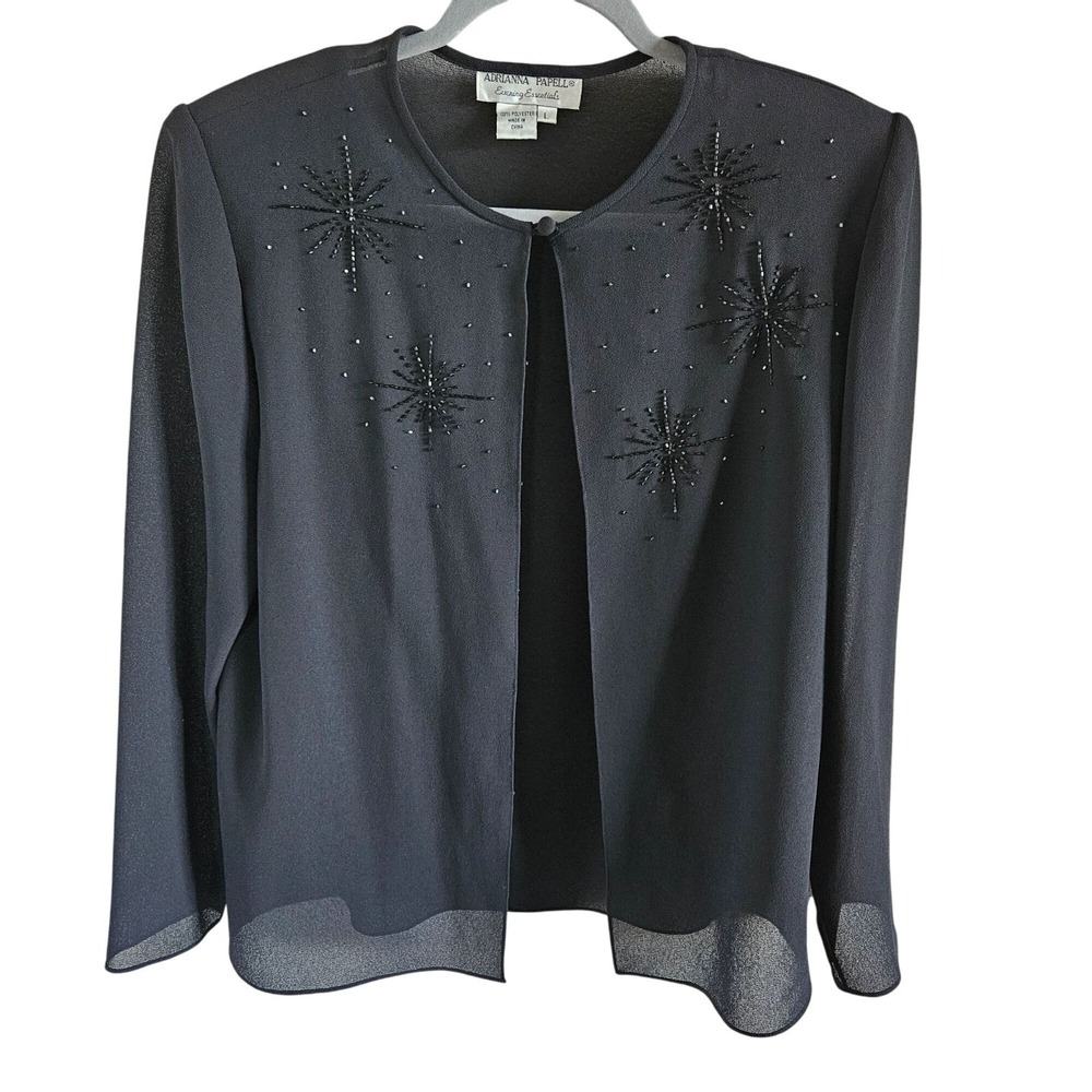 Adrianna Papell Evening Essentials SZ L Sheer Black embellished Evening Cover